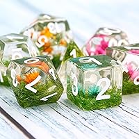 Vista 4 de Handan Juego de dados DND de resina hechos a mano con flores y hierba para juegos de mesa D&D Dungeons and Dragon