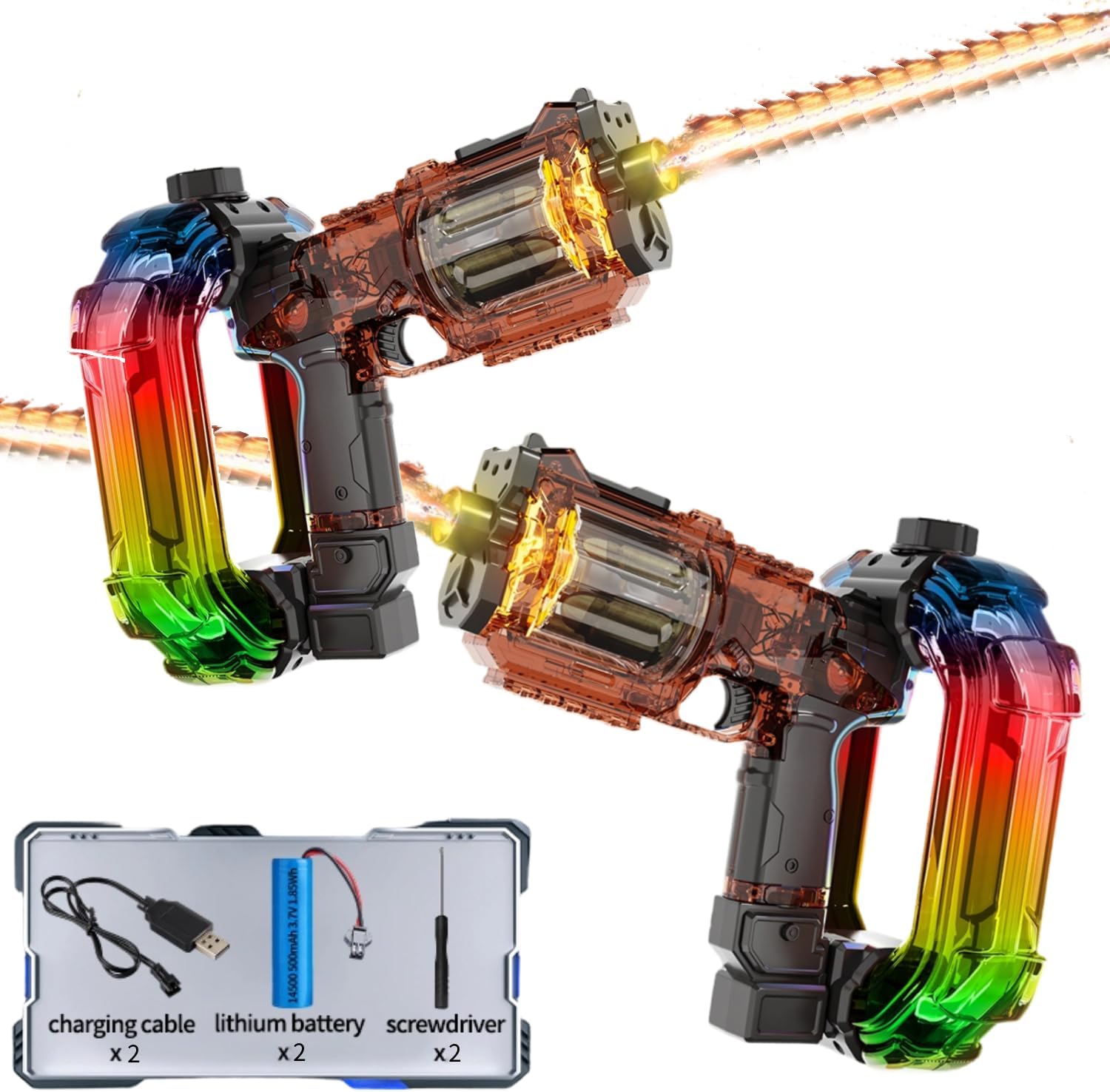 Automatic Squirt Gun with Rotating Revolver Cylinder, 26ft Long Range, Large Capacity Ring Tank, LED Lights & Sound, Rechargeable Water Blaster Toy for Kids Adults (Red, Revolver)