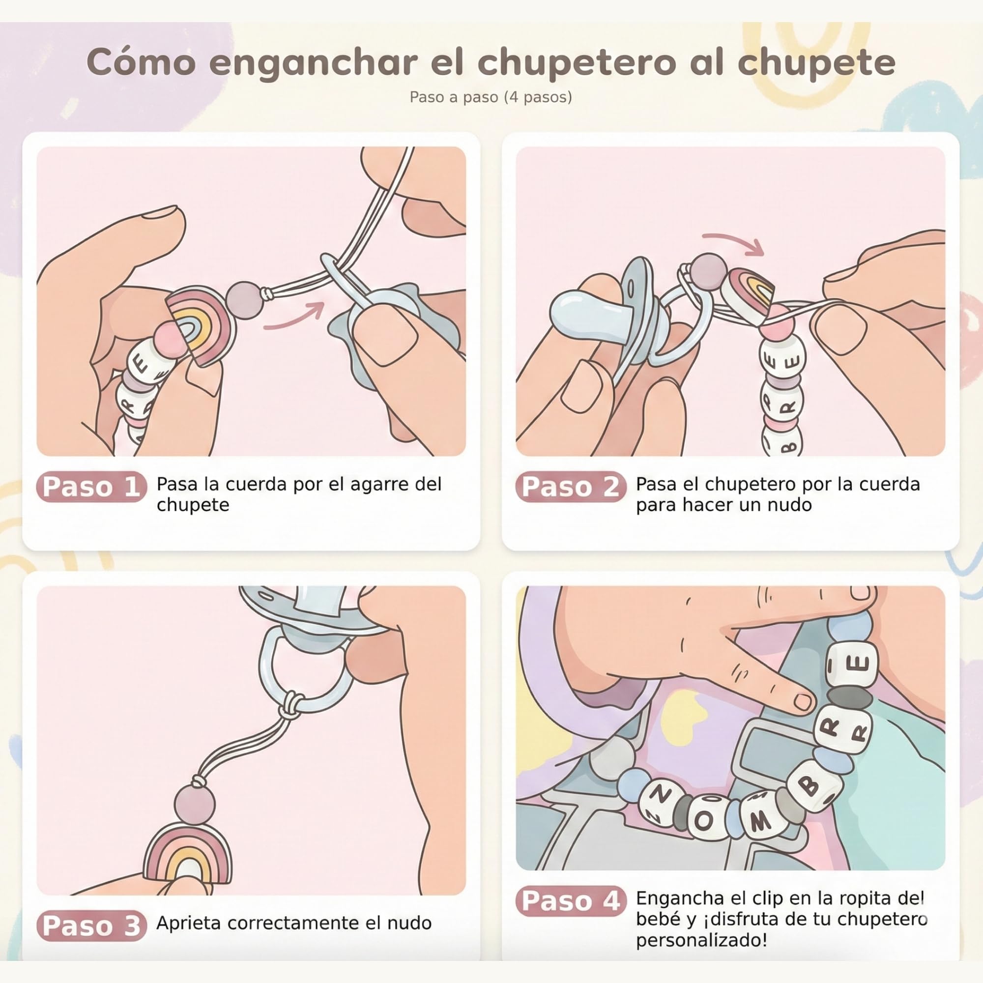Clip para Chupete Chupetero Personalizado de Silicona Sujeta Chupetes con Diseño de Una Sola Pieza para Bebés Niños y Niñas Regalo Nacimiento Bebé
