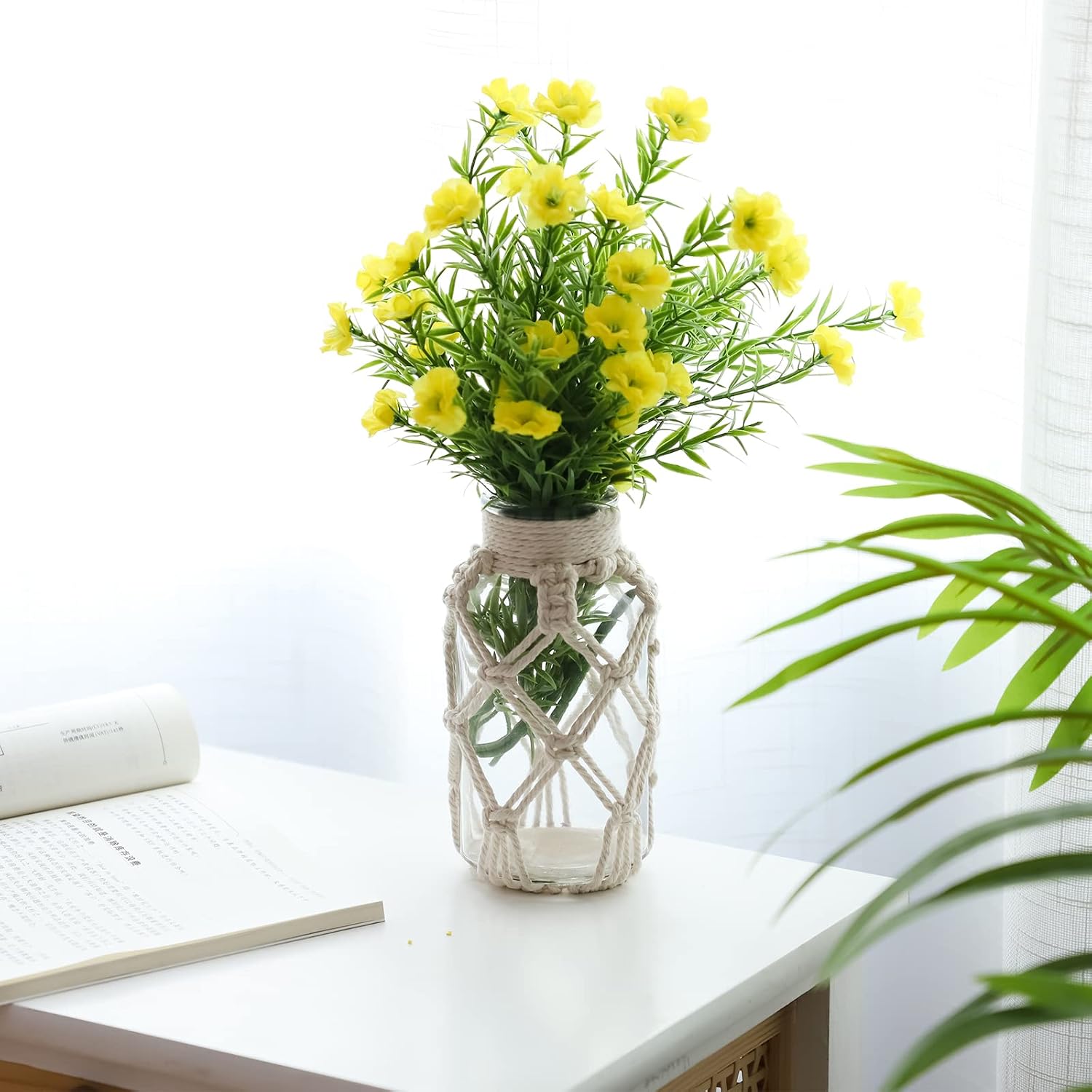 Flower Vases with Cotton Rope Cover Woven Glass Vase Decorative Flower Bottle for Dining Room/Bedroom/Bathroom/Mantel (Cotton)