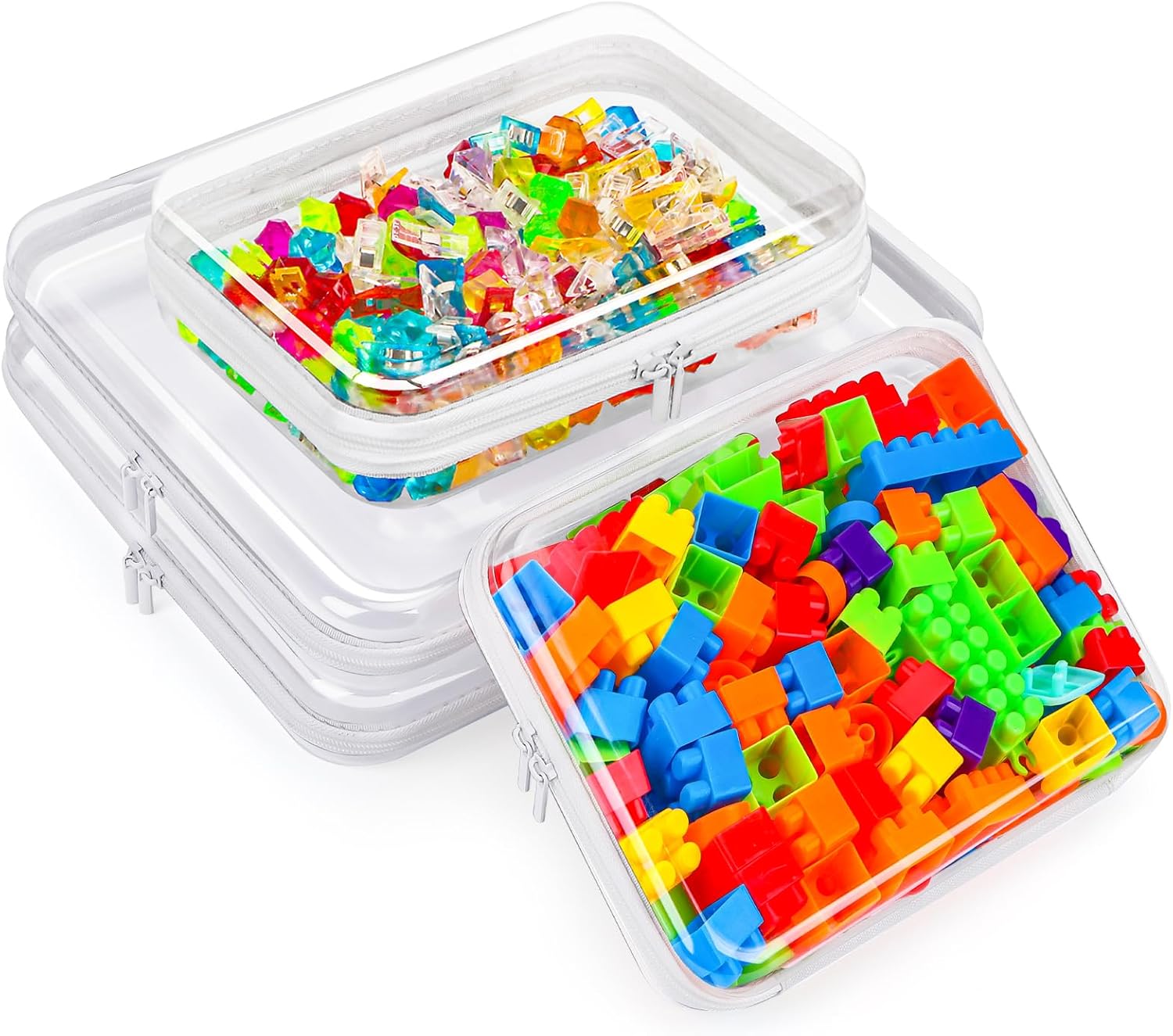 4 Pack Clear Hard Shell Zipper Case for Storage,2XL+2L(XL:3.78*11.8*1.97in; L: 9.8*7.87*1.97in)Plastic Clear Zipper Case for Travel Organizer,Waterproof Cosmetic Bag,Toiletry Pouch,Toy Storage Bins