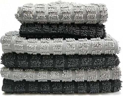 Yamfurga - Juego de 6 paños y toallas de cocina de microfibra, dos paños con malla lateral de 12 x 12 pulgadas, cuatro paños de cocina de 16 x 19