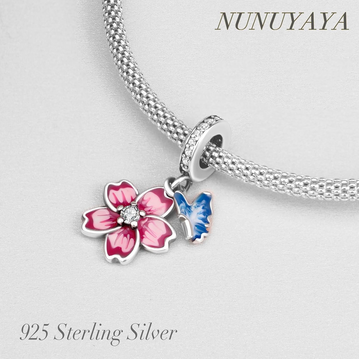 Charms Beads 925 Sterling Silver Butterfly Rabbit Leaf Flower Heart Dangle Pendant with 5A Cubic fits for Charms Bracelets for Woman Valentine's Day Mother's Day Christmas Birthday Gift - Image 4