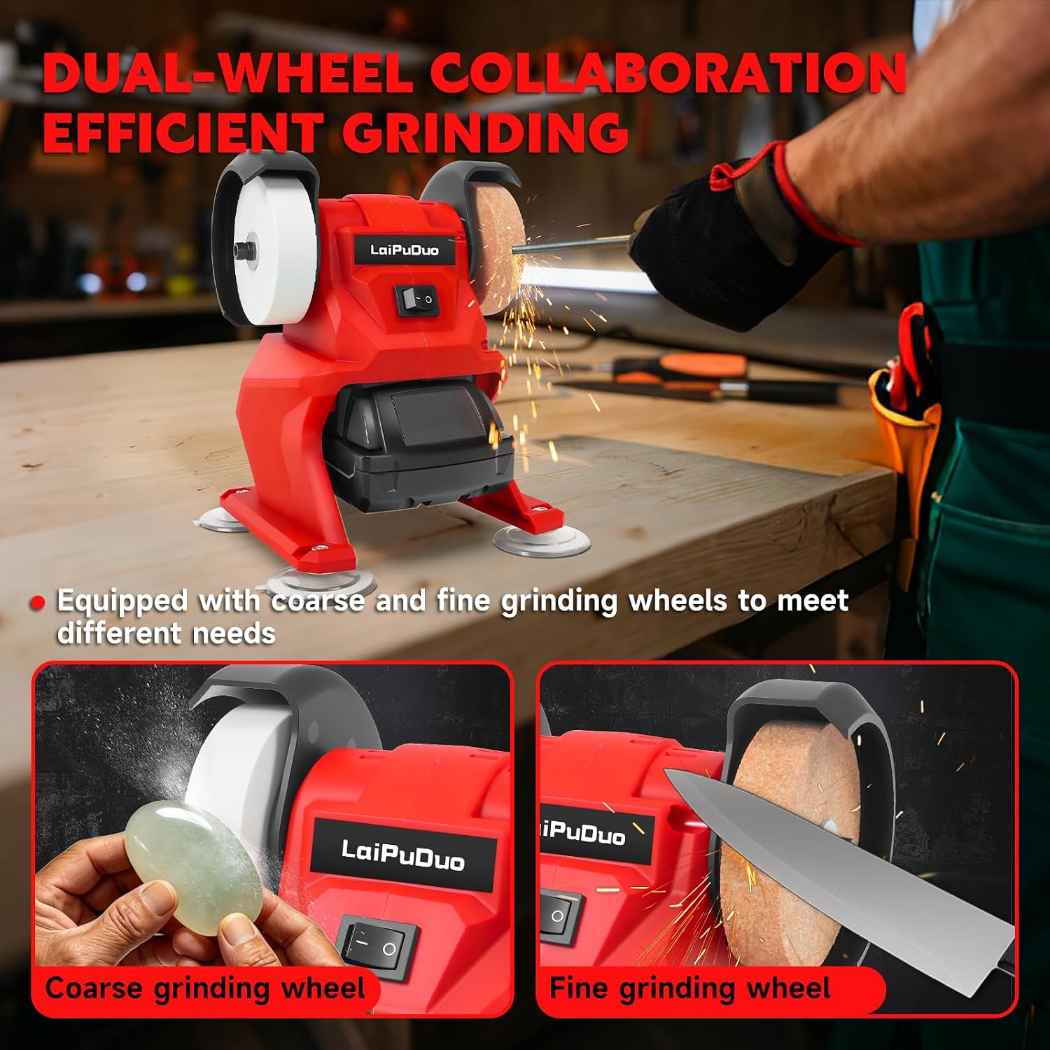 Cordless Mini Bench Grinder Polisher Compatible with Milwaukee 18V Battery,Dual Grinding Wheels，5500 RPM Household Grinding Wheels for Sharpen Knives,Rust Removal,Drills,polishing(No Battery)