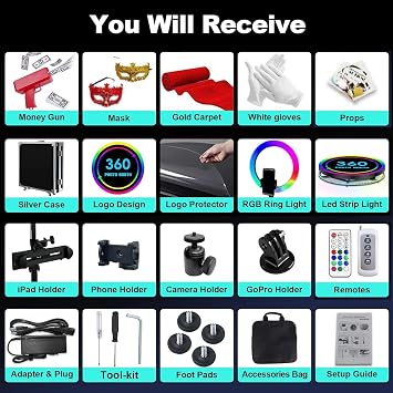 360 Photo Booth Machine for Parties for 5-6 People,APP Remote Control Automatic 360 Spin Camera Vedio,RGB Ring Light,Free Custom Logo,Flight Case (100cm/39.6+Flight Case)