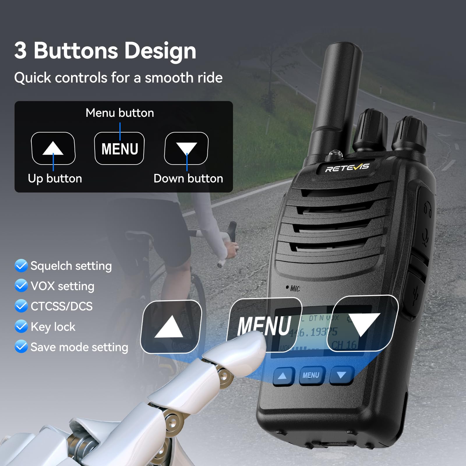 Retevis H777D Portofoons met 6-Voudige Oplader, LCD-Scherm, Type-C en Basisoplader, 1200 mAh, Eenvoudig te Koppelen, Draagbare Portofoon voor Winkels, Beveiliging (6-Pack, Zwart