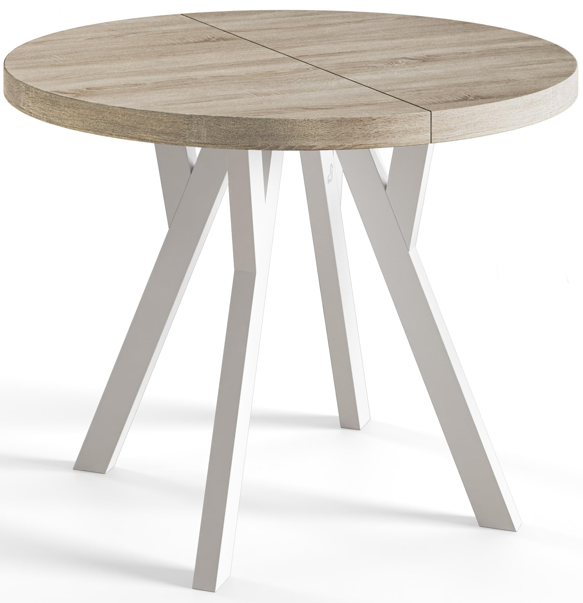 Esstisch Ausziehbar OVO, 80-130cm, Stabile Beine, Sonoma | Runder Tish, Moderner Design, Wohnzimmertisch und Küchentisch, Stabile Konstruktion, Weiße Beine