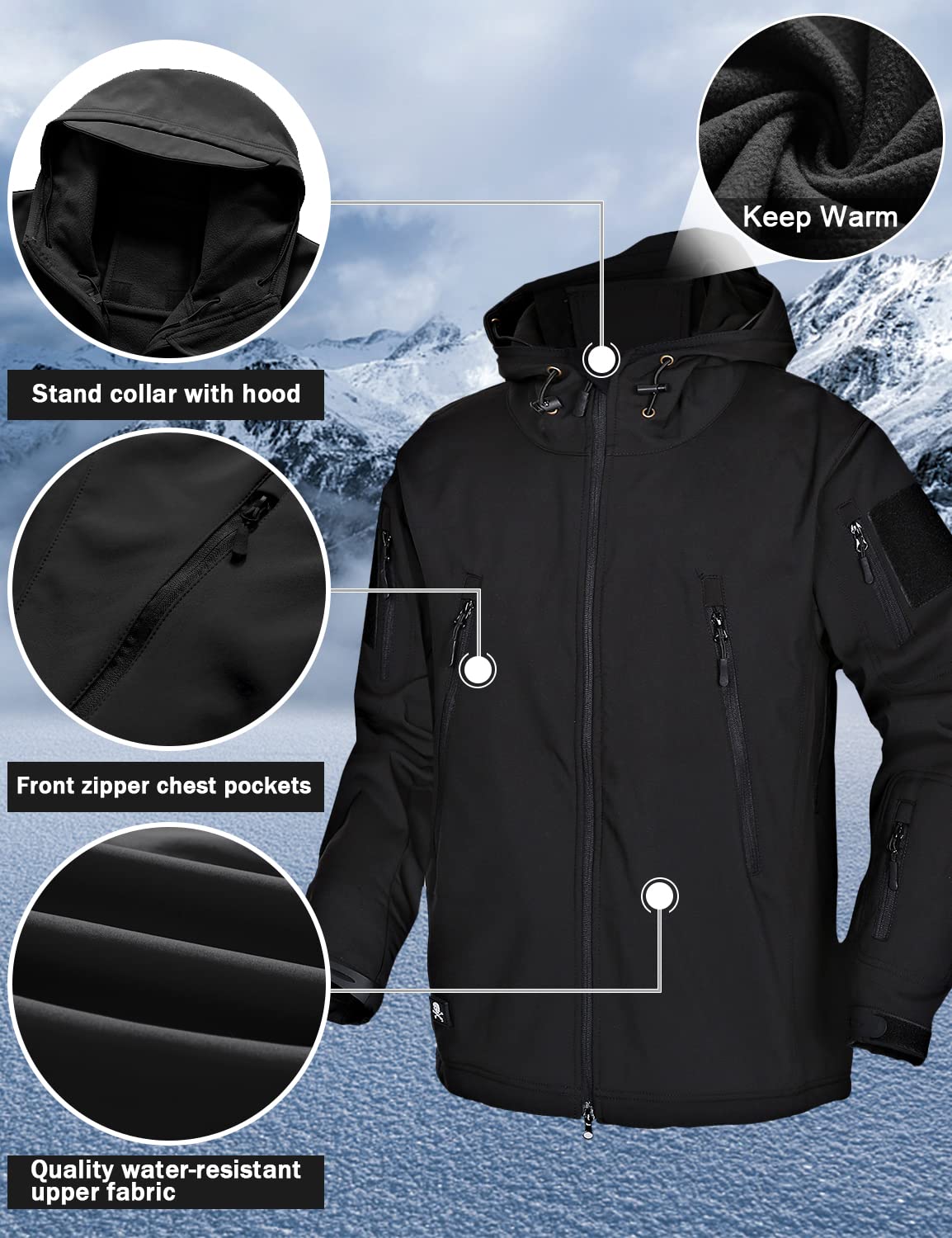 Chaqueta, para Hombre, Softshell, Militar, Táctica, Impermeable, de Invierno, Polar, con Capucha, Abrigo, con Bolsillos, Multifunción