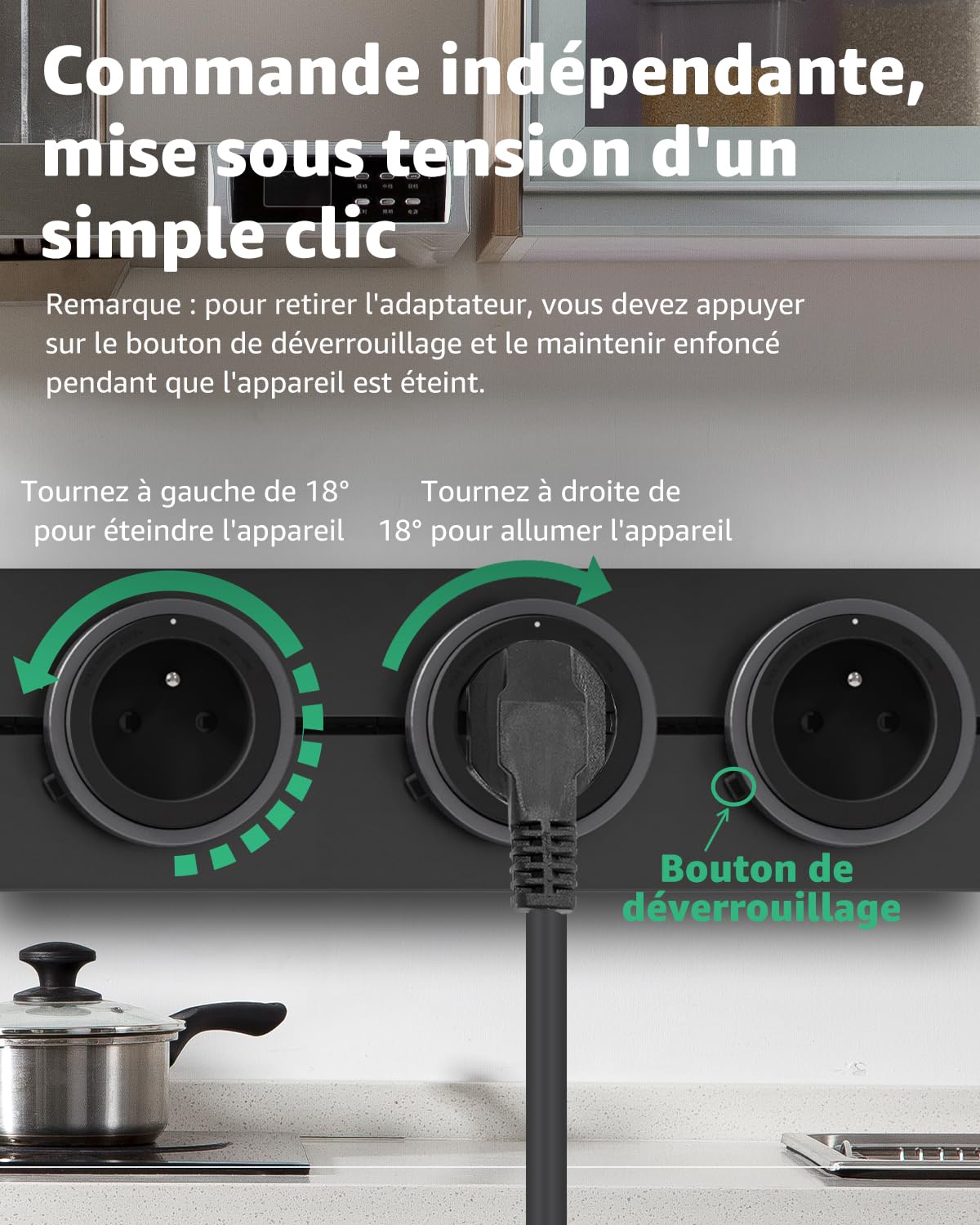GONEO Rail de Prises modulable Mural 75 cm, multiprise électrique avec 5 adaptateurs et interrupteurs, 16A 3680W, 2P+T, Extensible jusqu'à 8 Prises, idéal pour Cuisine, Salon, Lieu de Travail
