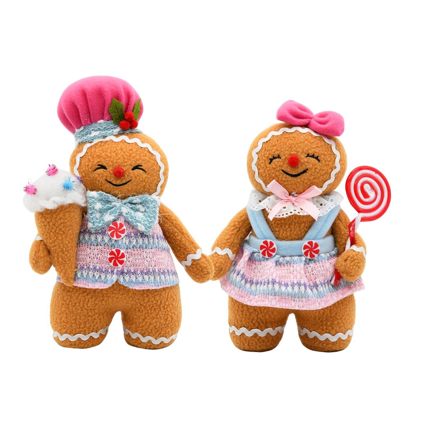 Pastel Gingerbread Christmas Decor, Pink Candy Cane Christmas Decorations, 12 Inch Gingerbread Decorations Indoor, Gingerbread Man Stuffed Plush Christmas Tree Ornaments Decor