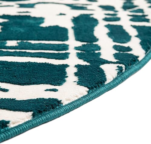 Miniatura 6 de Unique Loom Colección Vince Camuto Collection - Alfombra redonda abstracta moderna verde azuladomarfil (4' 0 x 4' 0)