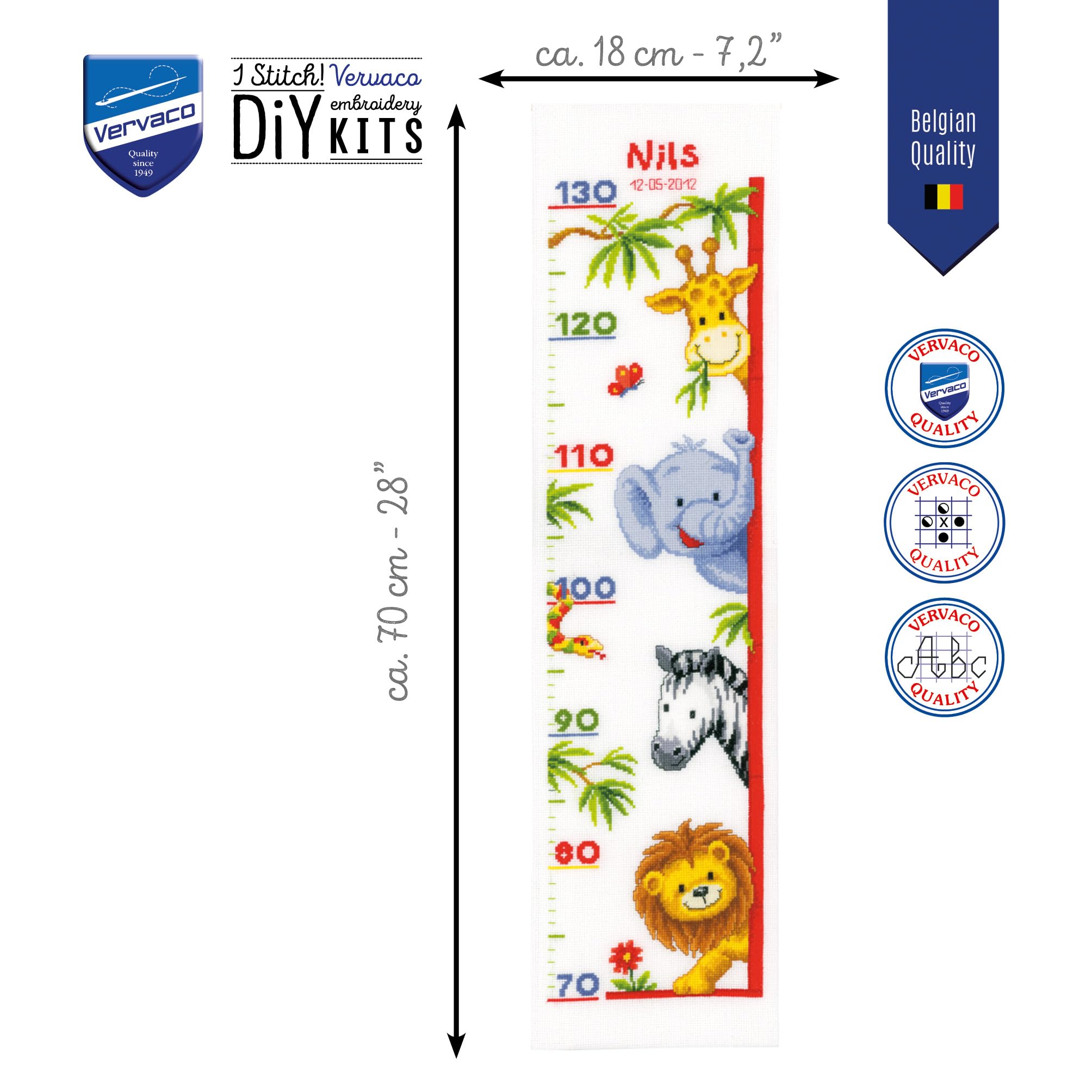 Vervaco Point De Croix Compté Kit DIY Cadeau Mesure De La Hauteur Enfant COUCOU Tableau Complet Kit De Broderie Loisir Créatif Maison Décoration ca. 18 x 70 cm Cross Stitch Height Chart