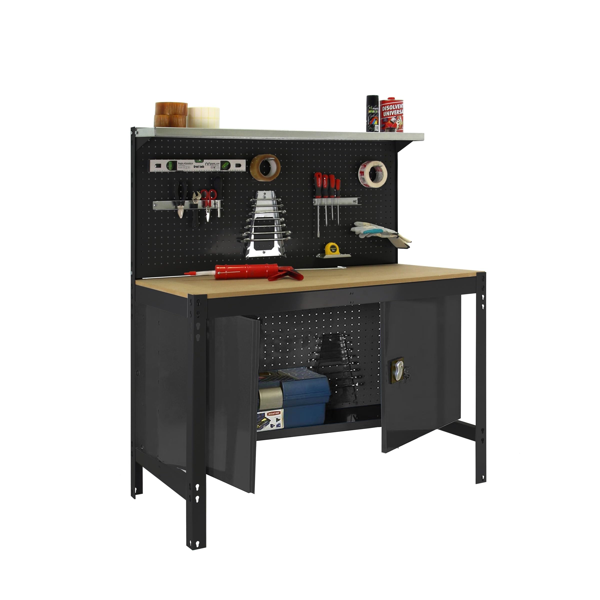 Simon Rack Banco de Trabajo Taller 600 kg 1445x1210x610 mm Mesa de Trabajo Guarda Herramientas Antracita/Madera BT3