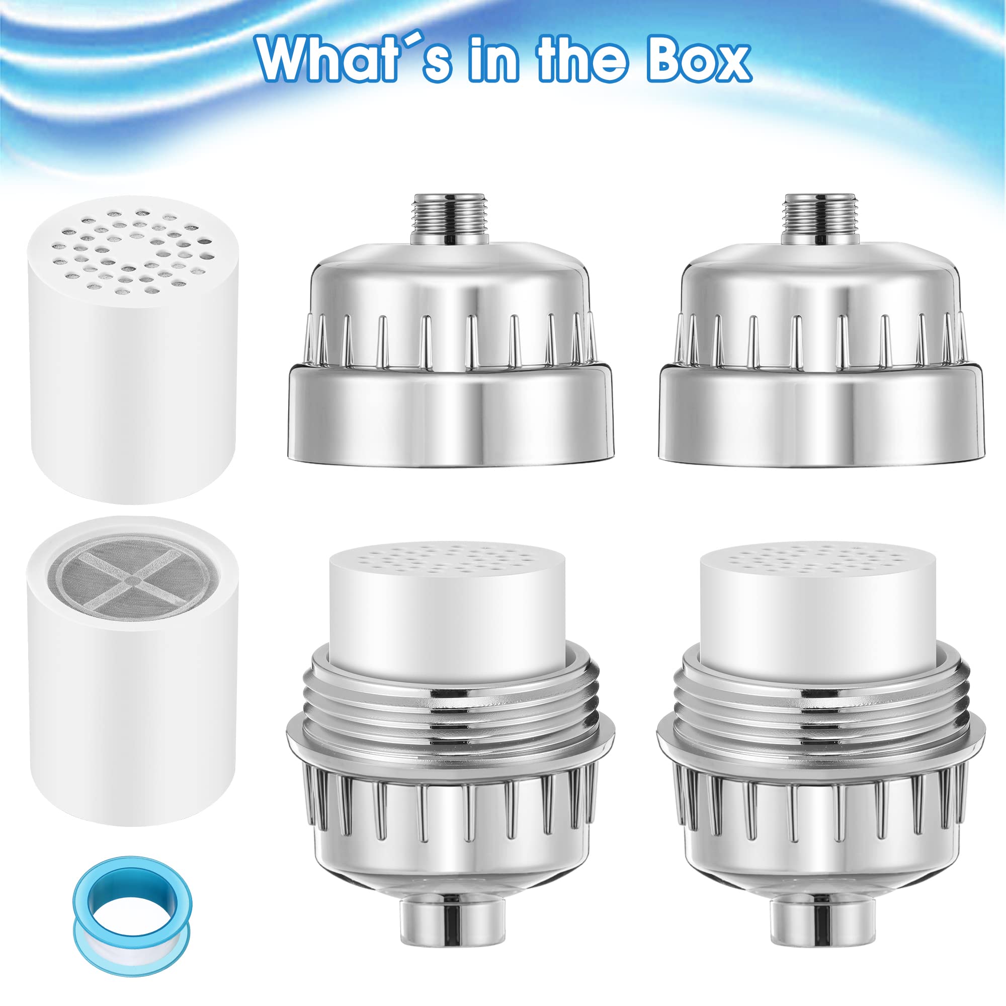 Filtros de cabezal de ducha de 20 etapas para agua dura, 2 filtros suavizantes de agua de ducha con 4 cartuchos de repuesto para eliminar el fluoruro de cloro metales pesados para piel seca, cabello