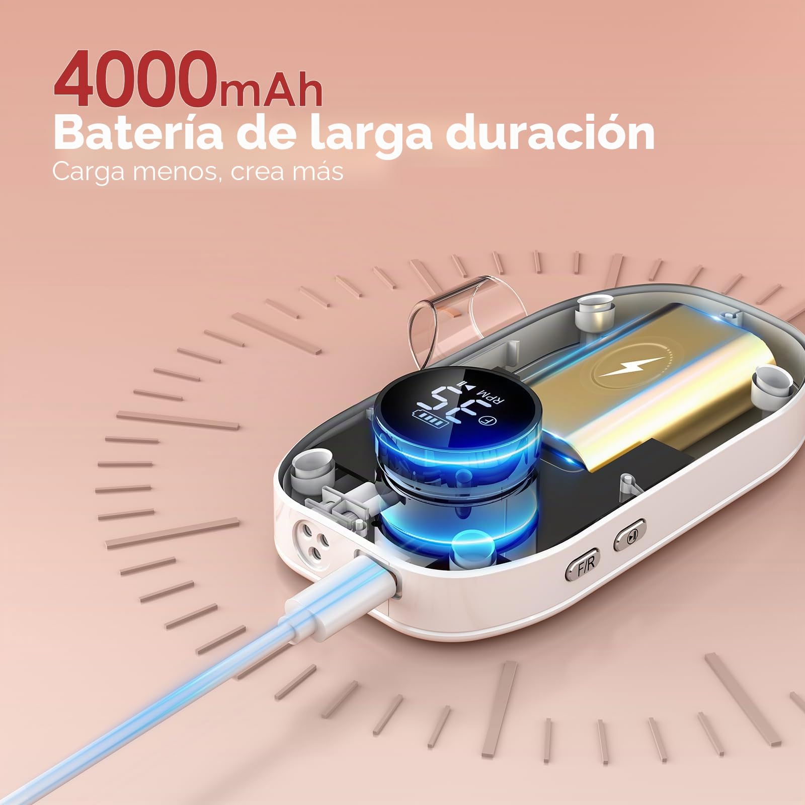 Delanie Torno para Uñas Profesional Inalámbrica 35000RPM con Motor sin Escobillas, Lijadora de Uñas Eléctrica Portátil con Base de Pausa Inteligente, Perfecta para la Sala de Estar/Hogar