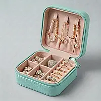 Porta Joias de Viagem Portátil Estojo Organizador para Colares Anéis Brincos e Pulseiras Mini Caixa Organizadora Pequena de Bijuterias e Semijoias Antirriscos com Zíper | Kazoku (Turquesa)