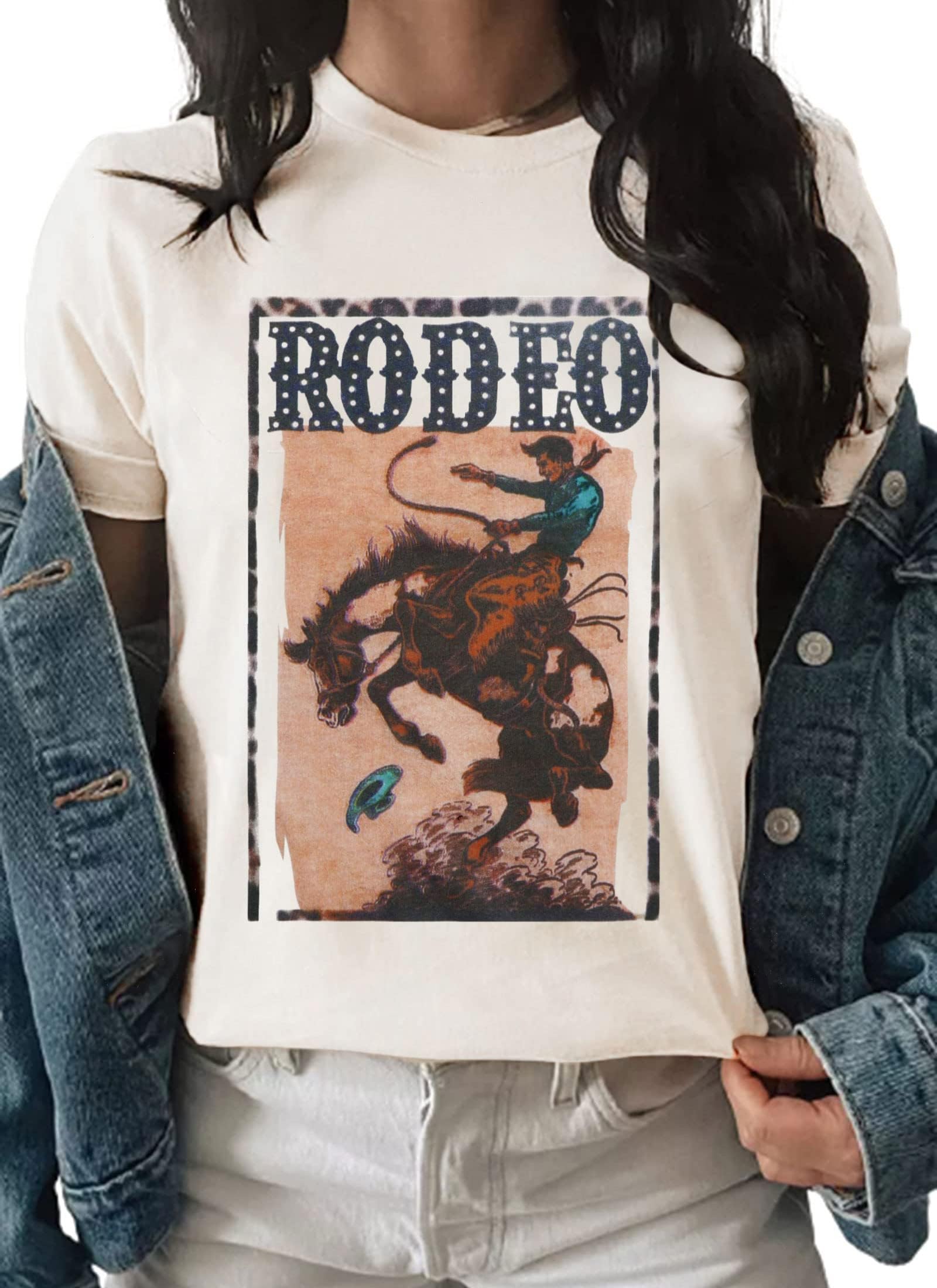 Womens Western Graphic Cowgirls Shirt Rodeo Print Tops Short Sleeve Cowboy Tops