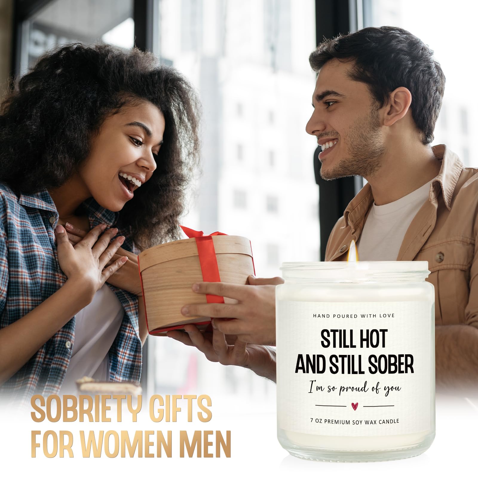 Sobriety Gifts for Women Men, 1 Year 2 Year Sober Gifts, Best Sobriety Recovery Gift, Sober Celebration, Anniversary, Proud of You Presents for Her - Handmade Lavender Scented Candle 7oz