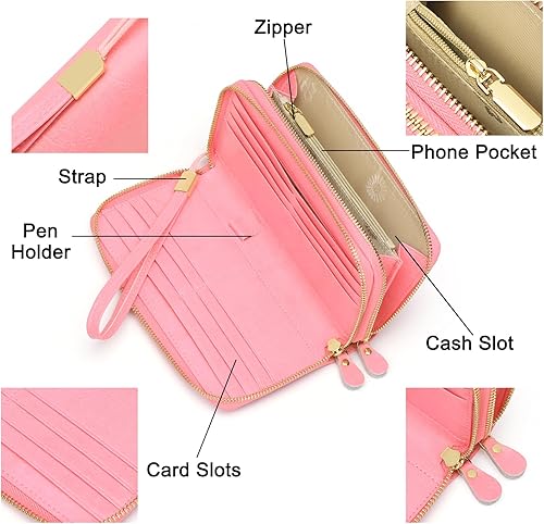 Miniatura 3 de SENDEFN Cartera de cuero para mujer con bloqueo RFID cremallera alrededor del soporte del teléfono embrague pulsera de gran capacidad