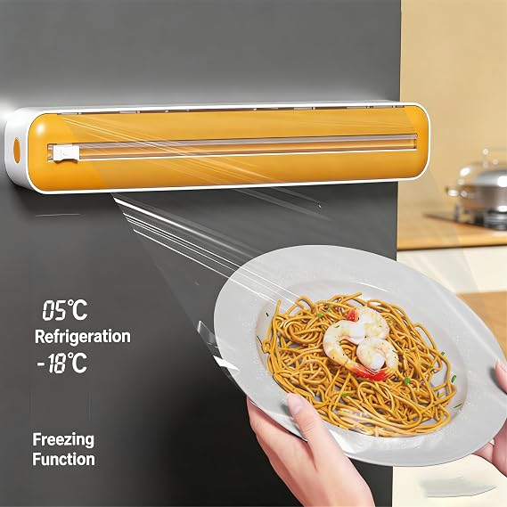 Magnetic Aluminum Foil Dispenser, Magnetic Kitchen Foil & Cling Film Dispenser, Plastic Wrap & Parchment Paper, One-Hand Slide Cutter, No-Drill Under Cabinet Mount (Yellow)