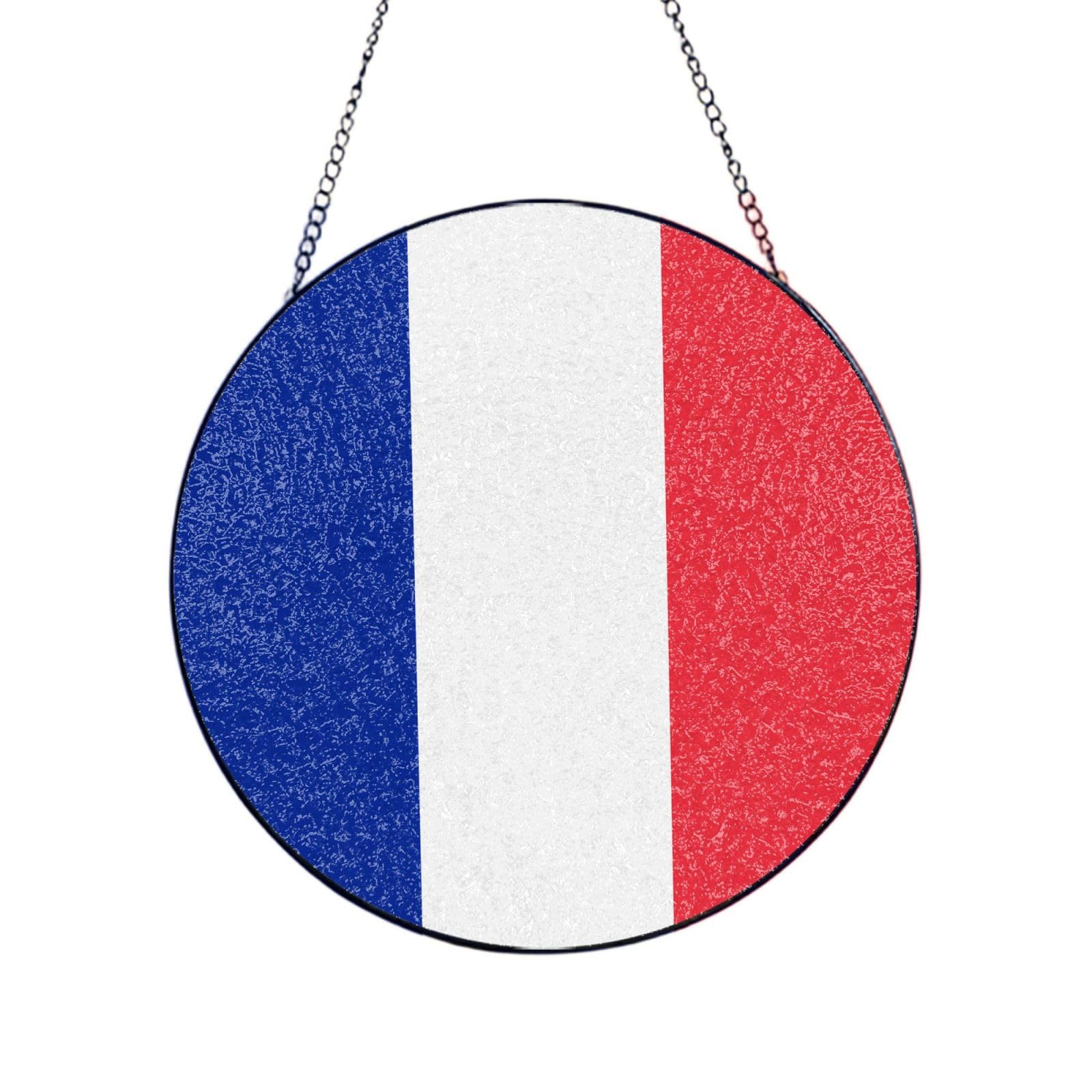 Phayah French Flag Print Glass Window Hanging Round Suncatcher Glass Ornament Garden Wall Fence Decorations Indoor Outdoor 4in（10cm）