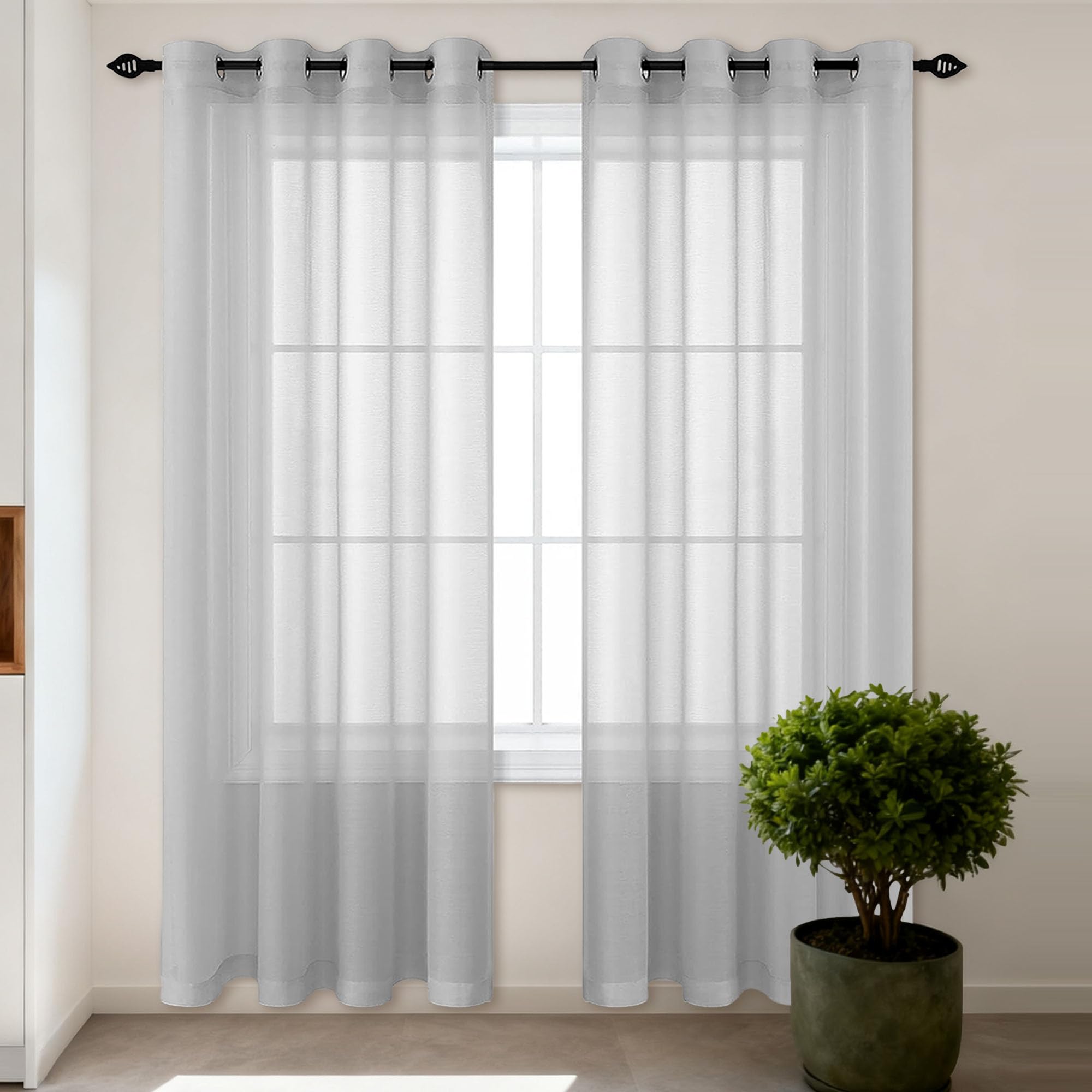 Voilages gris clair 400 x 240 cm rideaux oeillets pour baie vitrée salon
