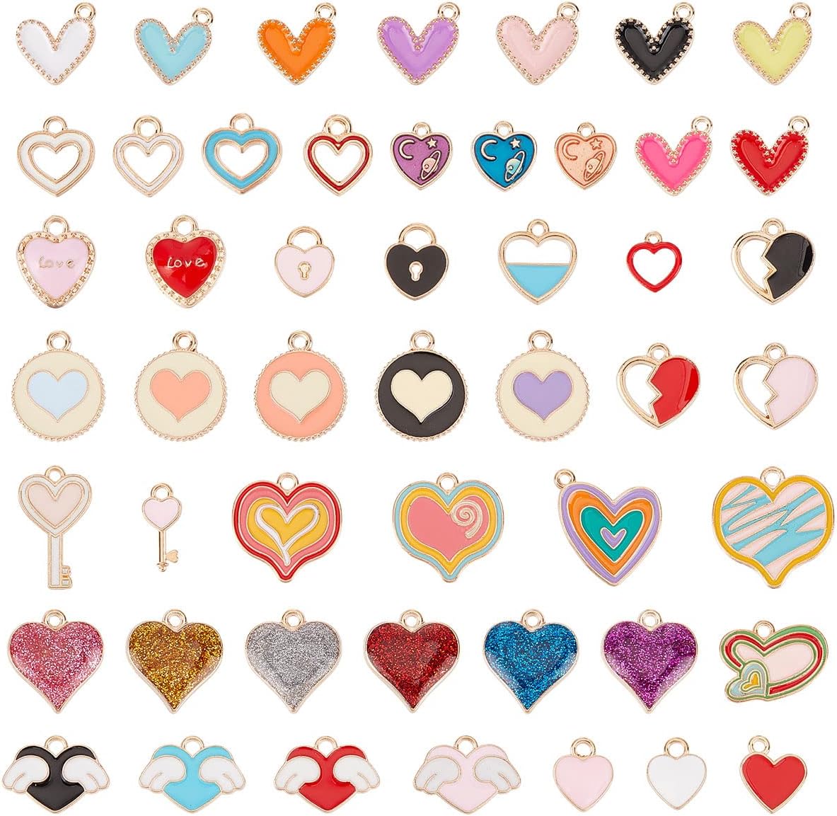 SUNNYCLUE 1 Box 100Pcs Valentines Day Colorful Heart Charms Heart Key Charm Romantic Sweet Love Charm for Jewelry Making Charms DIY Necklace Anklet Bracelets Women Adults Crafts