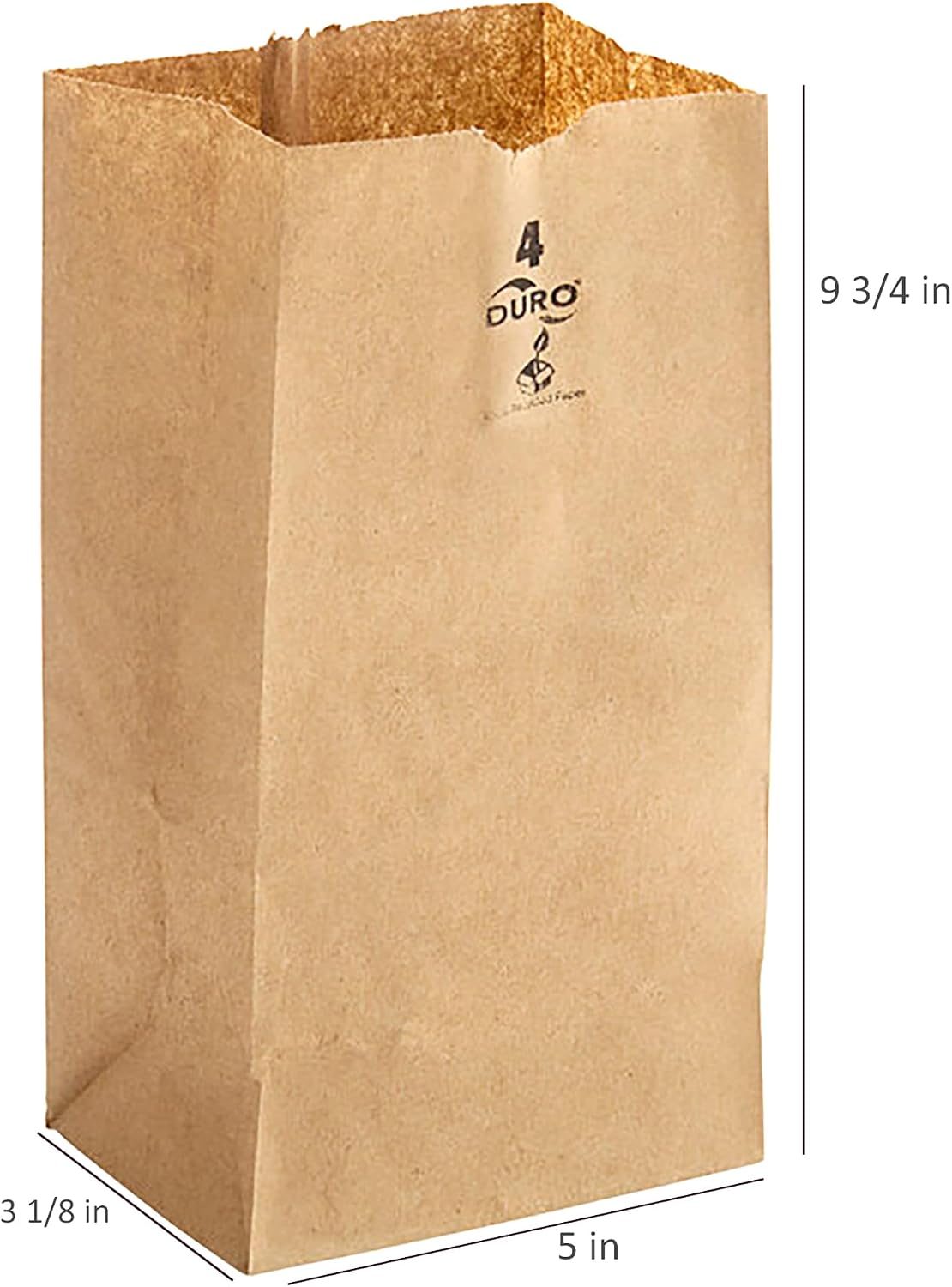 Duro 18404 4# Dubl Life Brown Paper Bags, 5 x 3.12 x 9.75 In, 500 Ct | 30# Paper, Flat Bottom Stands Upright, 60% Post-Consumer Recycled Content, Kraft Surface for Labels, Wrapping and Retail Uses