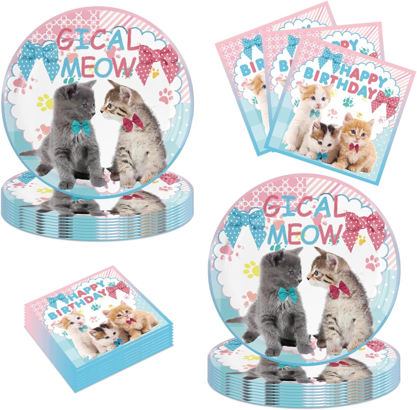 40Pcs Pet Cat Birthday Party Supplies,20 Plates and 20 Napkins,Kitten Birthday Party