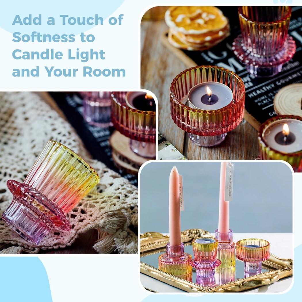 Kerzenhalter aus Glas, 3-teiliges buntes Kerzenständer-Set aus Glas