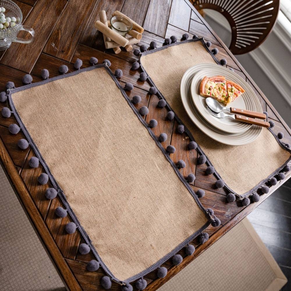 Manteles Individuales,Manteles Individuales Para Mesa De Comedor, Marrón Claro Manteles Individuales Ropa De Cama De Algodón Mantel Individual Borla De Bola De Pelo Manteles Individuales De Moda M