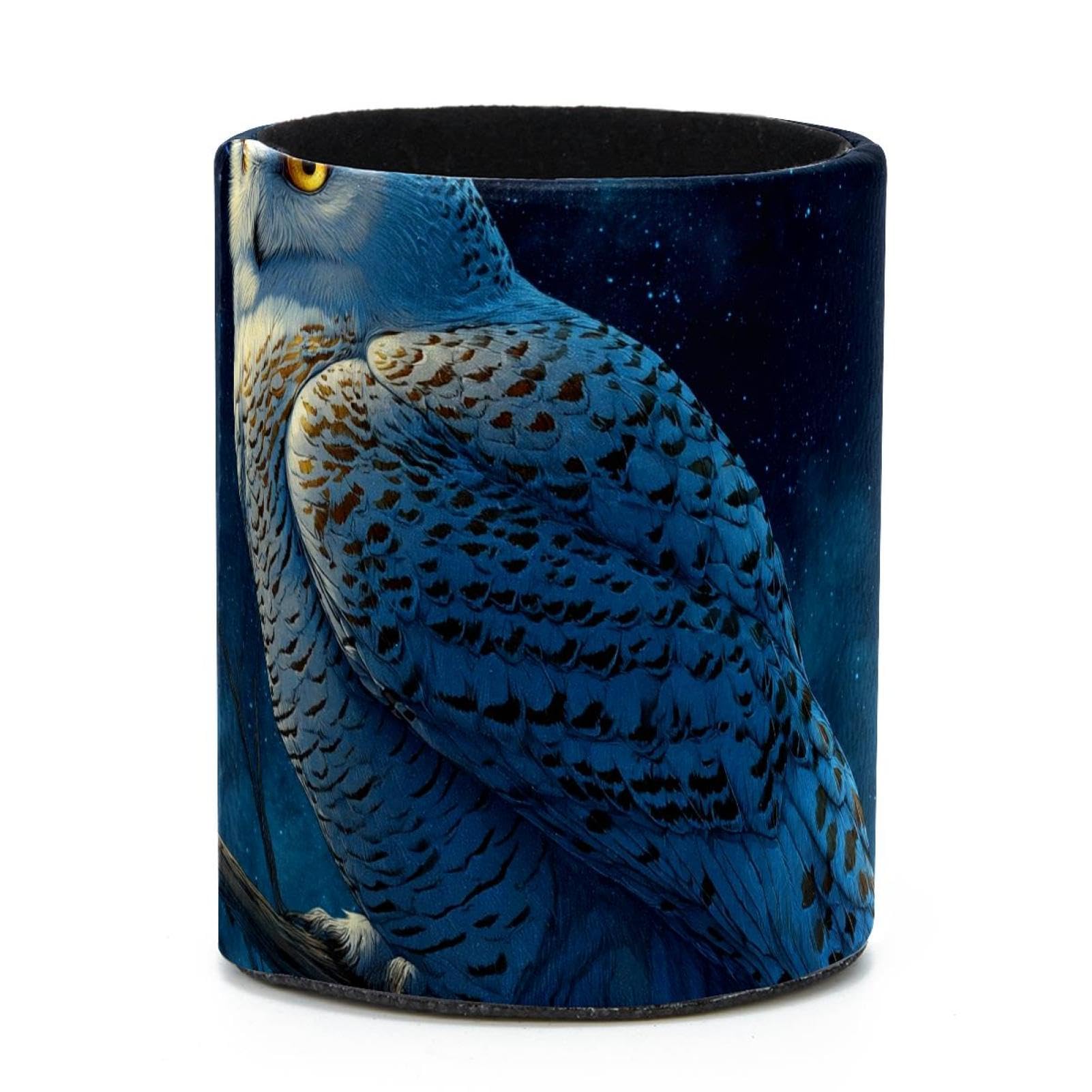 VAPOKF Round Pencil Holders for Desk, Snowy Owl Pen Holders Pen Pot Makeup Brushes Storage Desktop Stationery Supplies Organiser for Home Office