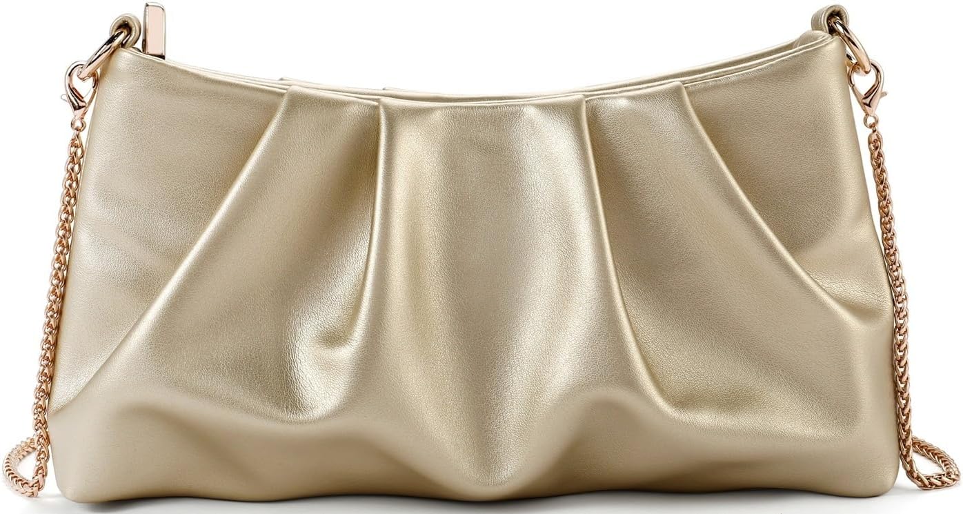 Women's Clutch Purse, Pleated Evening Handbag, Shoulder Bag with Detachable Chain and Shoulder Strap