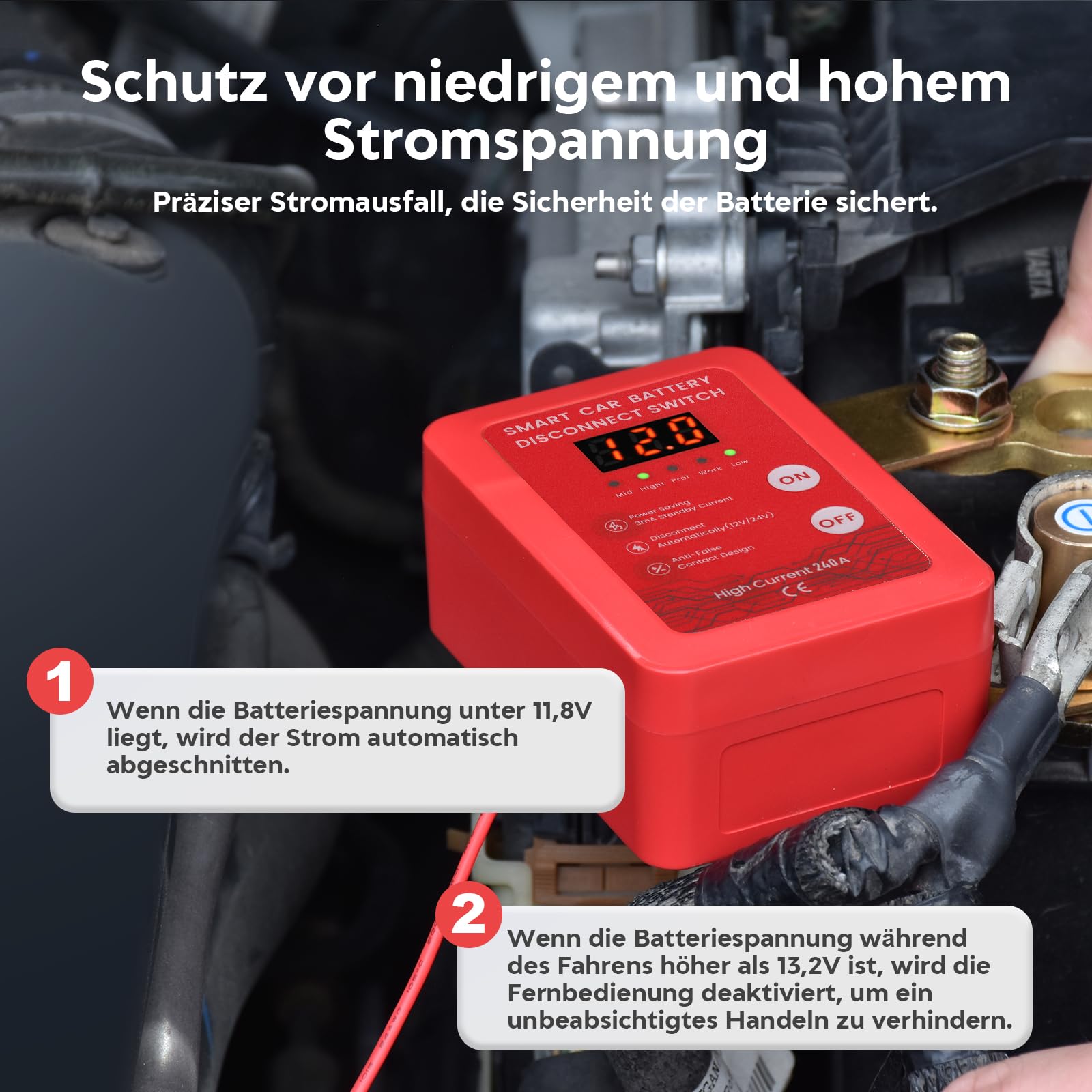 Odłącznik akumulatora samochodowego 240A, krótki prąd 12 V akumulator samochodowy, zdalny wyłącznik akumulatora z 2 pilotem, wyłącznik akumulatora do samochodu ciężarowego RV, ATV