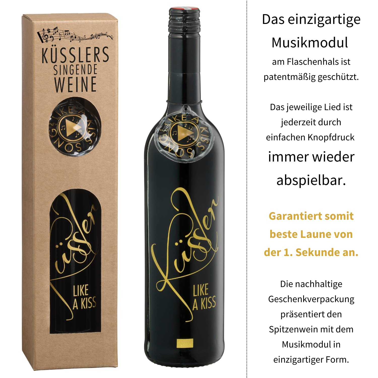 Neu! SINGENDER WEIN mit dem KÜSSLER-SONG – ein Cuvée rot mit dem Küssler-Song – im nachhaltigen Geschenkkarton – das ideale Weingeschenk!