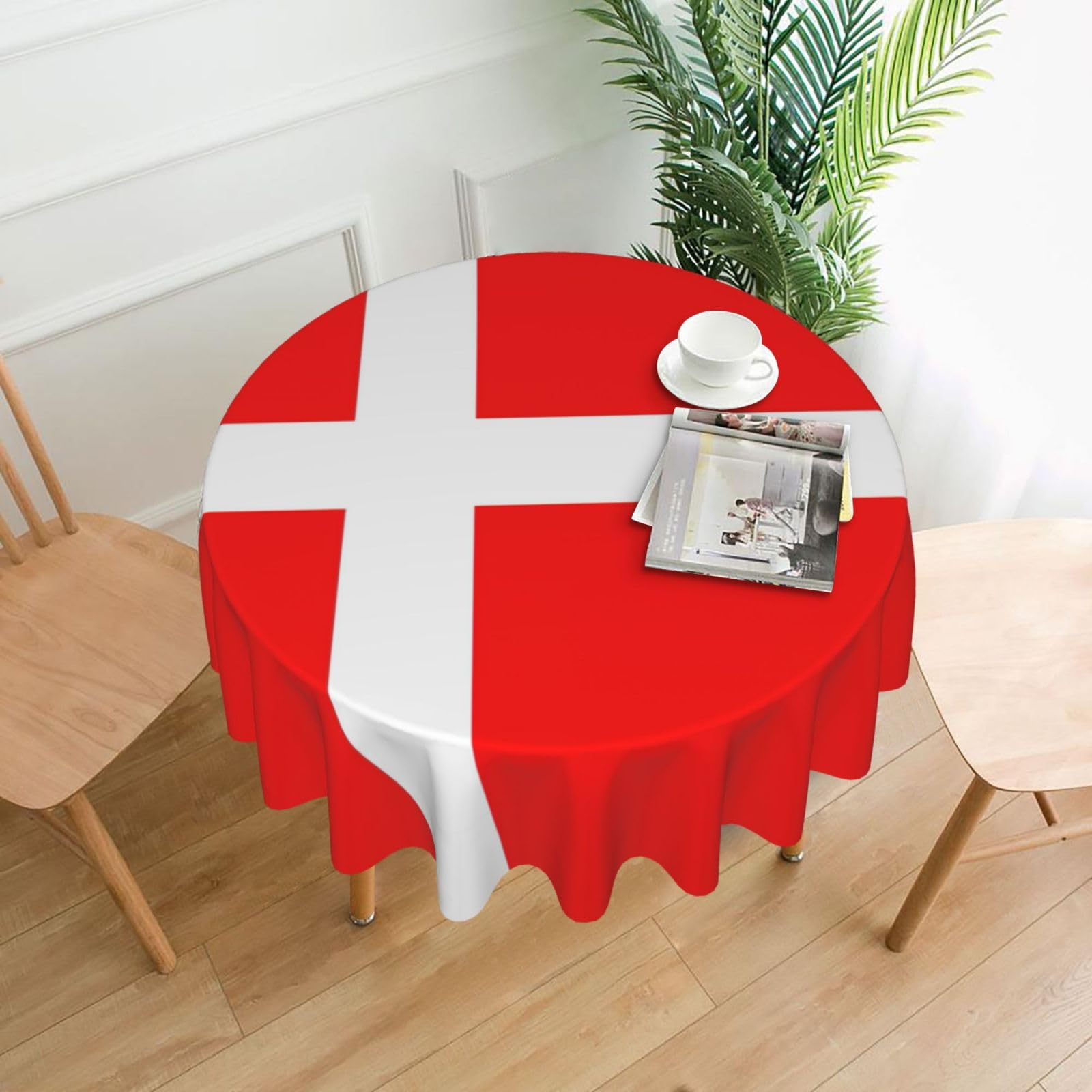 SDEGTHO Denmark Danish Flag Print Modern Retro Round Tablecloth 60in Polyester Fabric Cover for Party Dining Table Washable