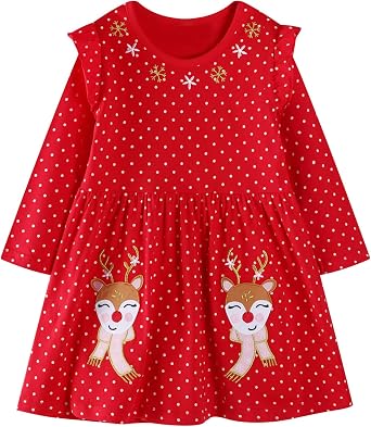 Toddler Girl Dress Ruffle Long Sleeve Casual Flower Butterfly Christmas Dress Kid Fall Clothes Age 2-7 Years