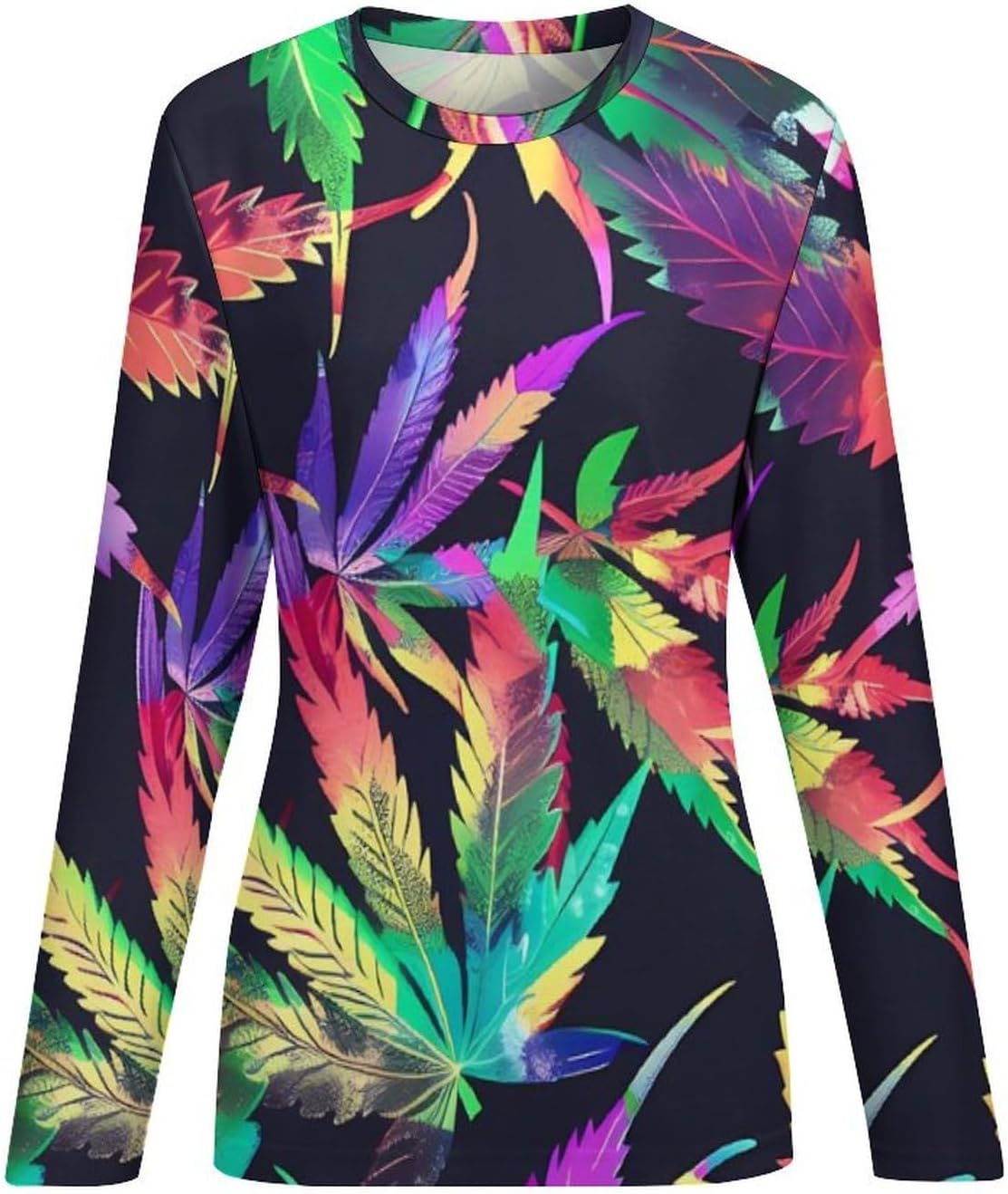 Psychedelic Weed Women's Pajama Top Sleepwear Pajamas Sleep T-Shirt Long Sleeve Shirt Crewneck Tee