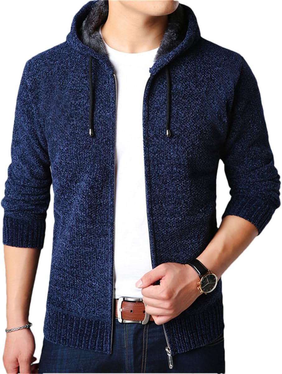 Autumn Winter Men Slim Fit Cardigan Hooded Jumpers Korean Style Knitting Coat Casual Long Sleeves Warm Sweaters