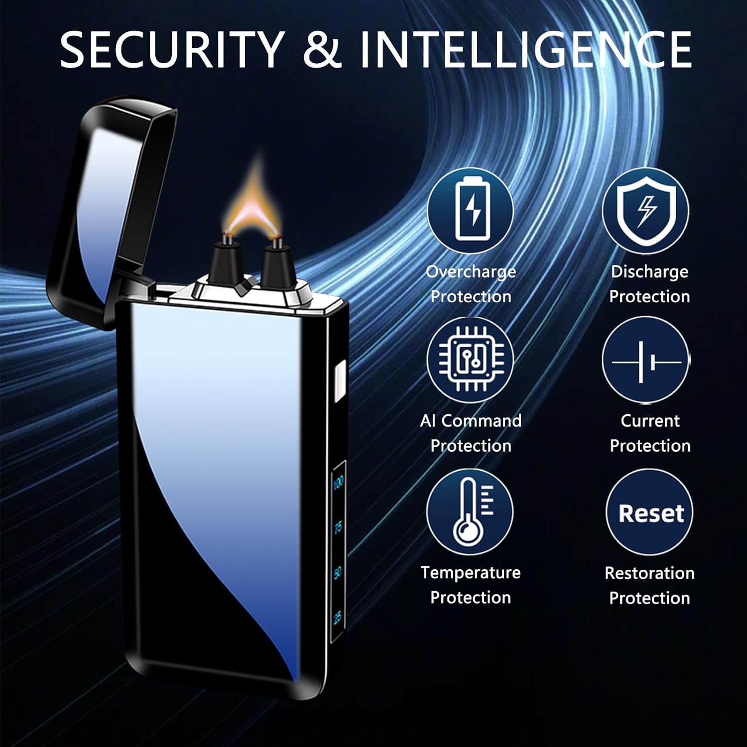 Electric Rechargeable Big Flame Arc Type-C Plasma Windproof Candle Lighter Cool Lighter with Smart Chip for Camping, Adventure (Black)