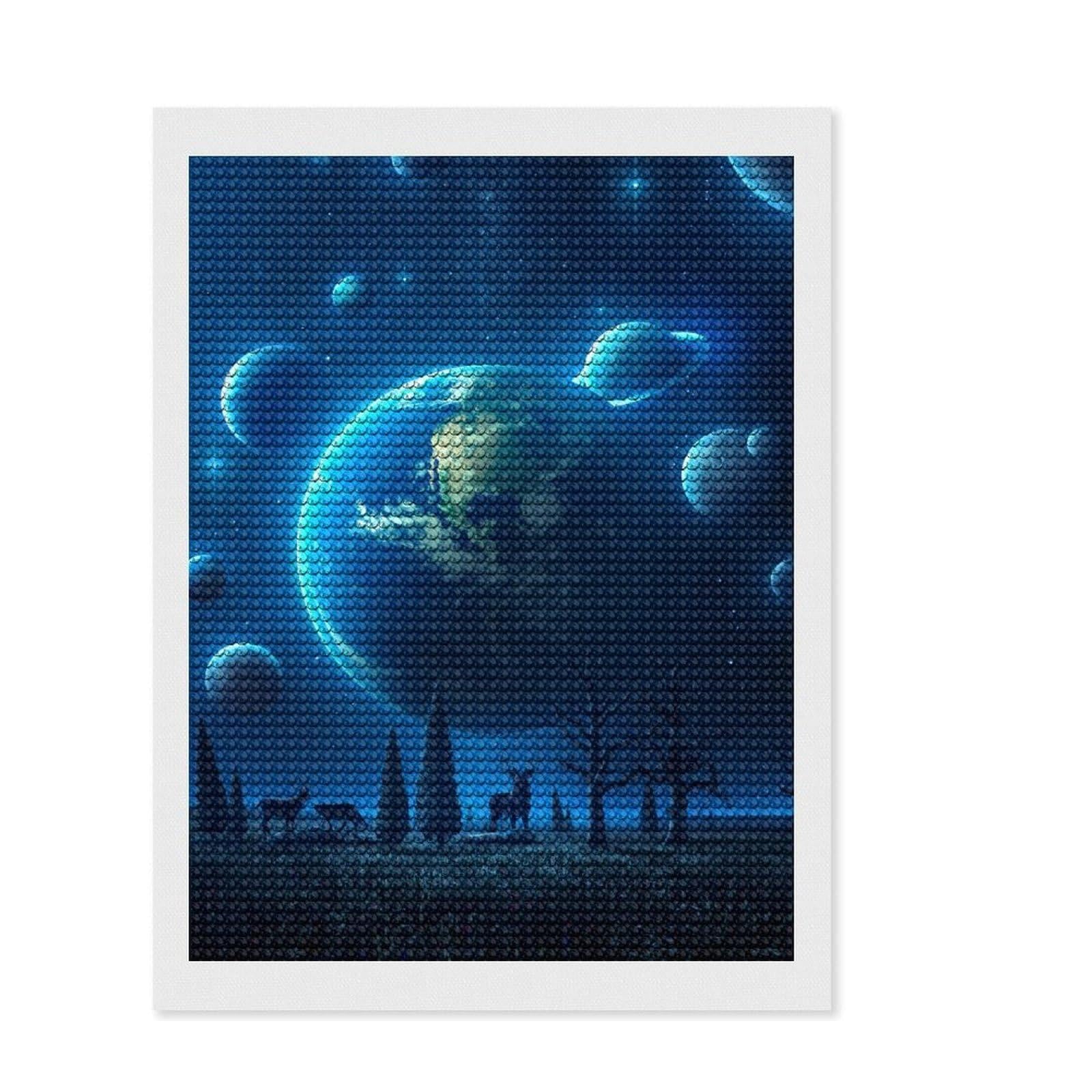 Junmoney Blue Universe Crystal Diamond Art Kit 12"x16", Cute Room Decor, Stress Relief Craft, Artistic Hobby, Vintage Style Decor