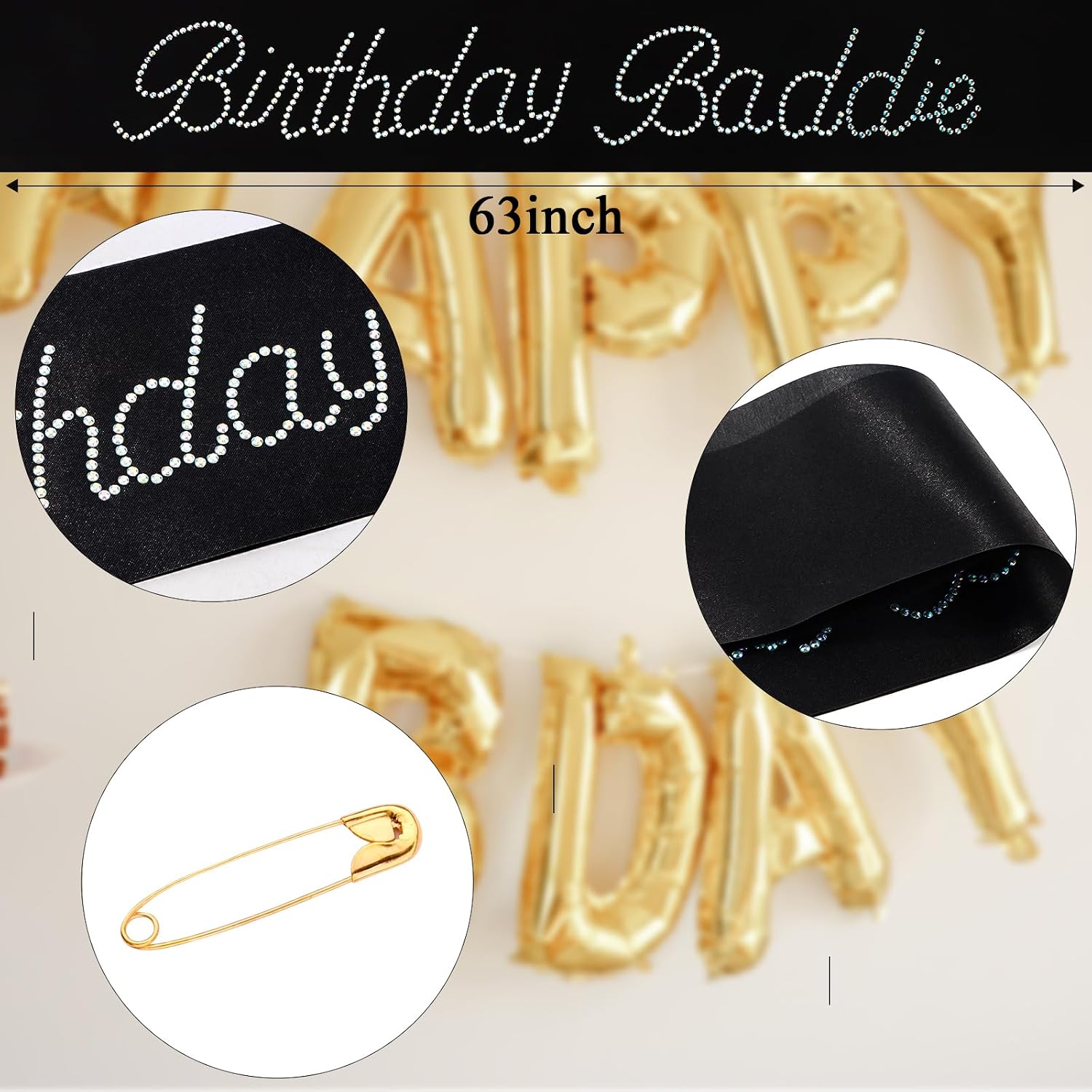 Birthday Sash for Women, Hapdoo Black ”Birthday Baddie” Sash with Rhinestone for Girls, Happy Funny Party Favors Supplies Decorations Baddie Accessories
