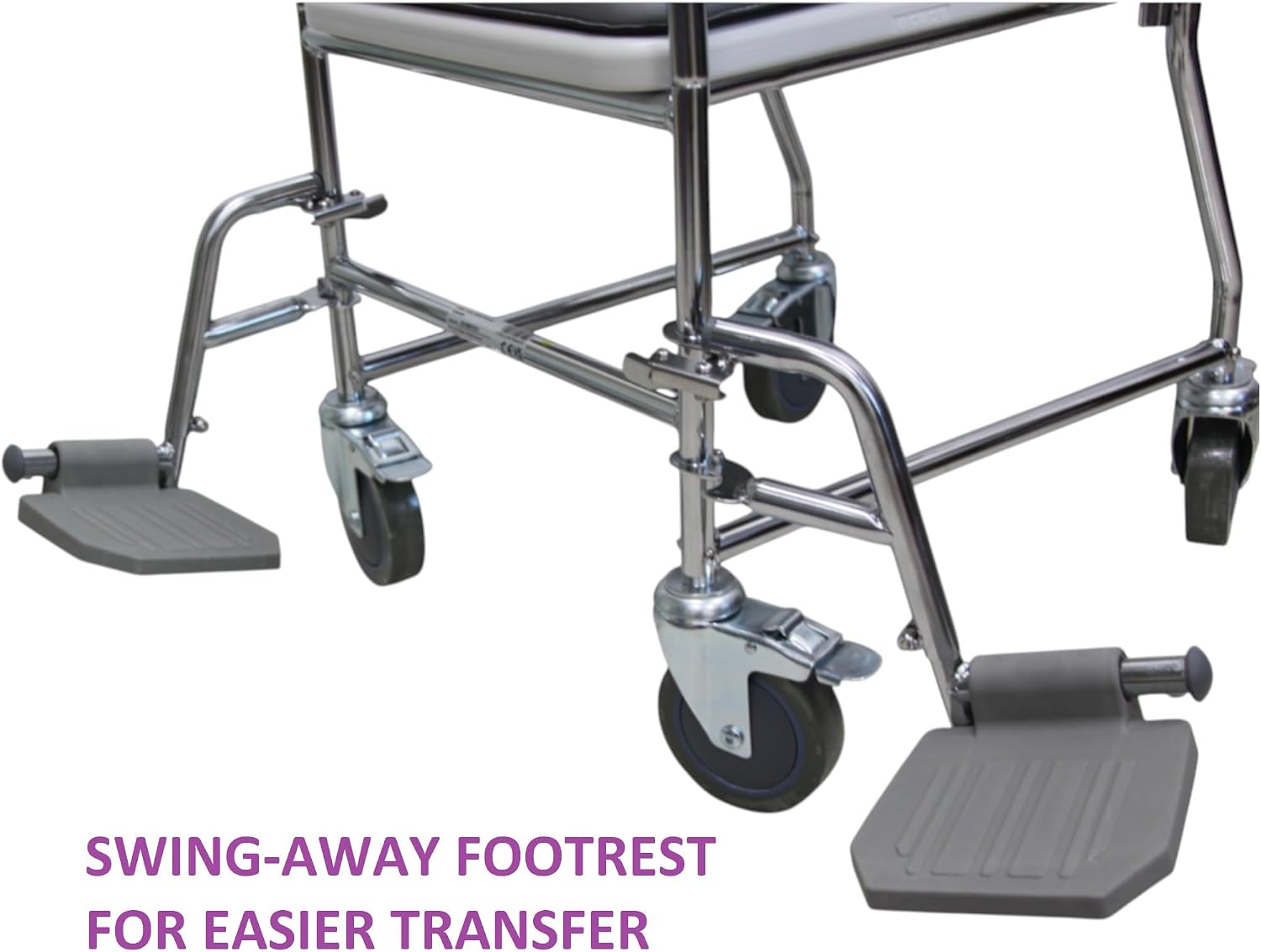 Aidapt Wheeled Mobile Commode Over Toilet Chair with Padded Back, Drop Down Arm Supports, Locking Castors, Large Removable Bucket and Swing Up Foot Rests Flat Packed Aid