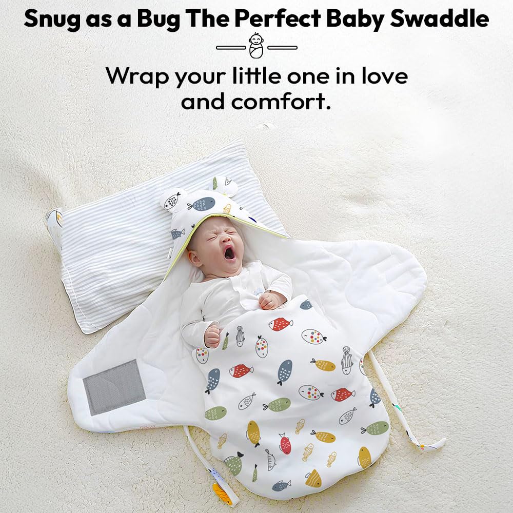 StarAndDaisy Baby Swaddle Wrap for Newborn (0-6 Months) Organic Cotton/Soft & Breathable Baby Swaddler Blanket/Adjustable Infant Sleeping Wrap for Boys & Girls/Multipurpose Baby Wrapper -White - Image 7 thumbnail