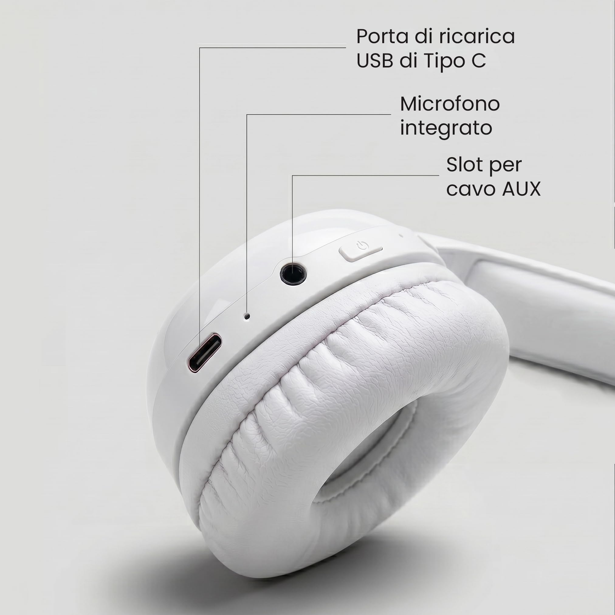 Cuffie Bluetooth 5.3 On-Ear - Fino a 15m - HiFi Stereo, Microfono Integrato, Slot MicroSD per Ascolto Senza Telefono - Regolabili, Pad Imbottiti - Ideali per Gaming/Viaggio/Smartphone (Bianco)