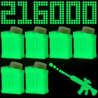 216000 Pcs Glow in The Dark Gel Balls Ammo 7-8mm Water Luminous Beads Refill Ammo Fluorescence Green Splatter Gel Ammo Water Based Gel Balls for Toy Gun Kids Teens Adults, 12 Bottles
