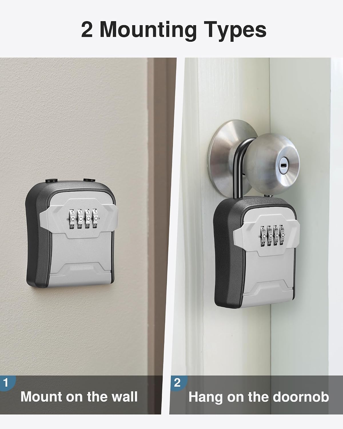 Puroma Lock Box, Key Lock Box Wall Mount & Portable Combination Lockbox with Resettable Code, Security Lockbox for Outside House Keys, Apartment Realtors Spare Keys Storage (2 Packs, Gray) thumbnail