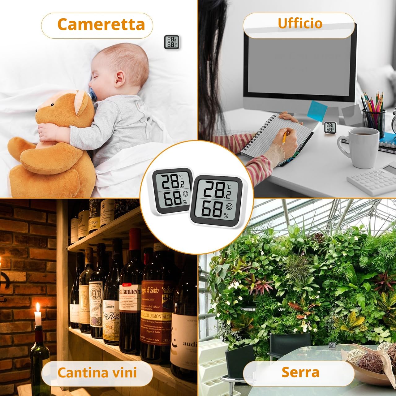 NOKLEAD Termometro Misuratore di umidità Interno Mini igrometro Monitor Dispositivo di misurazione della temperatura ambiente con icona facciale Indicatore di comfort Interruttore ℃/℉ per ufficio(2)