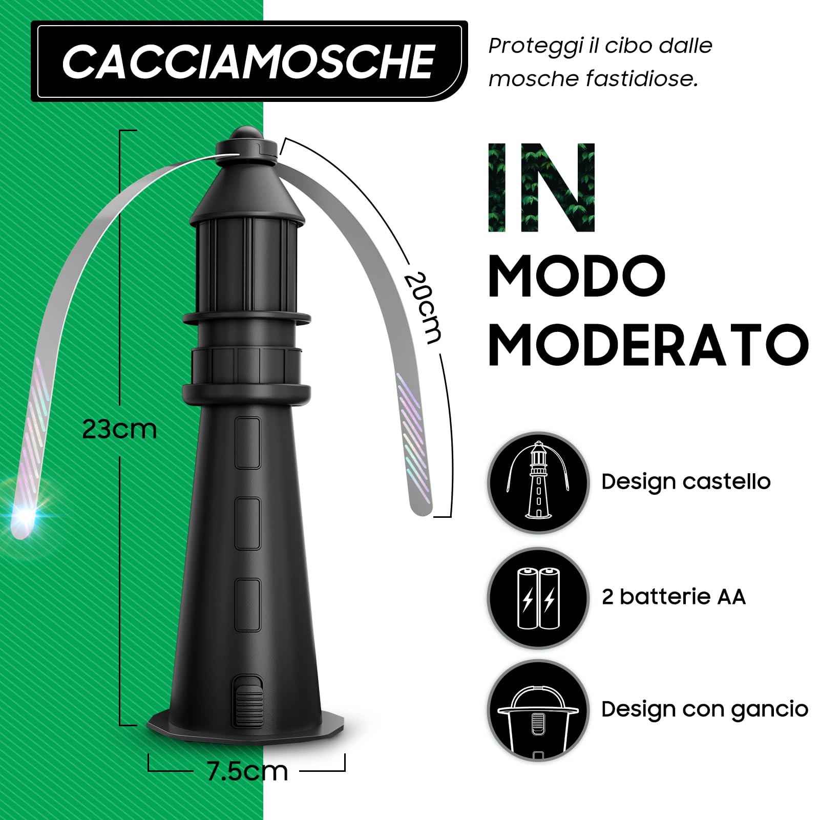 Scaccia Mosche, Ventilatore da Tavolo Anti Mosche con Ali Olografiche, Appendibile per Interni ed Esterni, Protezione Insetti Fisica per Campeggio, Giardino e Terrazza – Batterie non incluse, 4 Pezzo