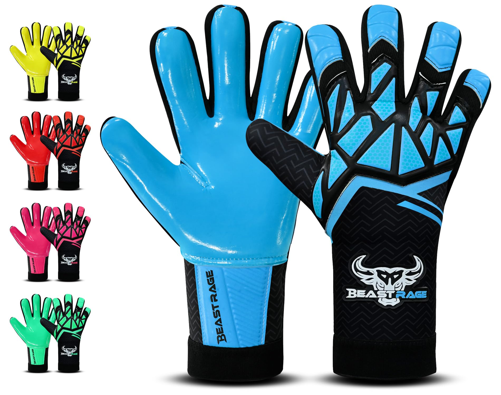 BEAST RAGE Goalkeeper Gloves for Kids,Youth & Adults–Football Goalie Glove for Boys,Children–Soccer Training Gloves,Strong Grip & Anti-Slip Palms (Blue, Size 10 suitable for Adult-L)